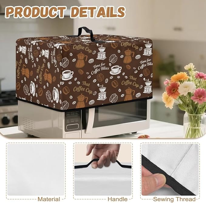Microwave Oven Dust Cover, Coffee Heat-Resistant Waterproof Polyester Fabric Protection for Toaster Oven Air Fryer Dust Cover for Microwaves Ovens Machine Washable