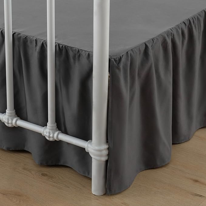 Bed Skirt Twin Size Ruffled Bed Skirt with Split Corners, 12 Inch Drop Dust Ruffle Bed Skirt with Platform, Dark Grey, 12" Twin