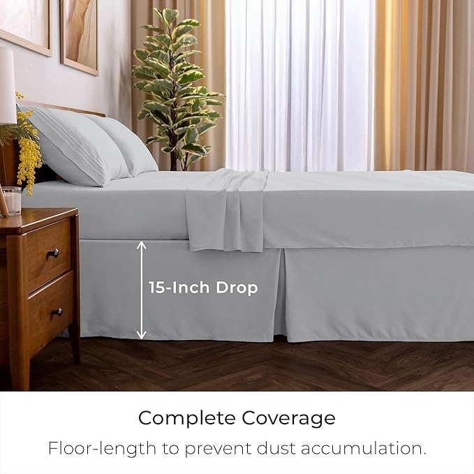 Mellanni Bed Skirt Queen Size - Bed Skirting - 15-Inch Tailored Drop Pleated Dust Ruffle - Hotel Luxury Bedding - Wrinkle, Fade, Stain Resistant - 1 Bedskirt (Queen, Light Gray)