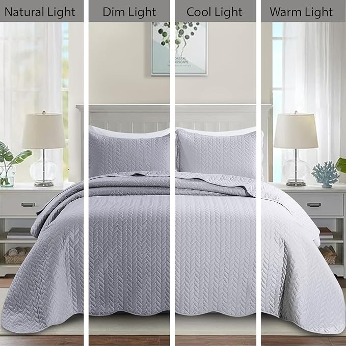 IR Imperial Rooms California King Quilt Bedding Set Size (118"x106") + 2 Pillow Shams (20" x 36"+ 2") - 3 Pcs All Season Reversible Microfiber Coverlet Embossed Quilt Bedspread (Silver)