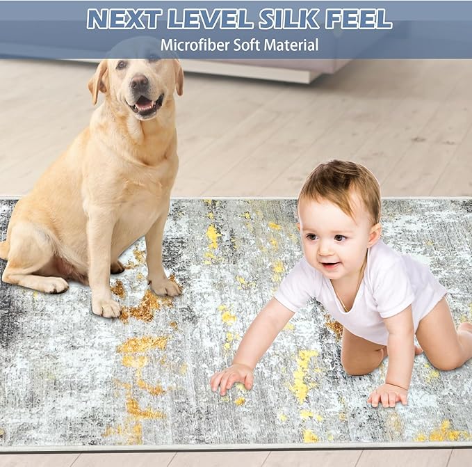Runner Rug Washable 3x43 FT, Non Slip Rubber Backing Abstract Carpet, Soft Area Rugs for Bedroom Kitchen Hallway Entryway Bathroom, Customized