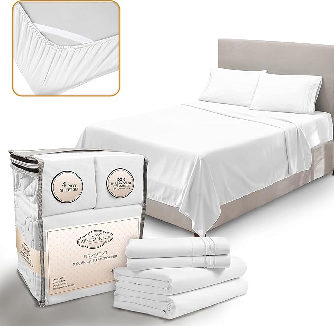 California King Sheet Sets - Luxury Hotel Bed Sheets - Soft Cooling Sheets with Elastic Corner Straps - Deep Pocket Microfiber - Bedding Sheet & Pillowcases - 4 PC (Cal King Size, White)