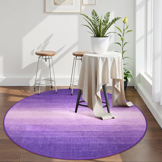 Wonnitar Modern Ombre Washable Round Rugs 5ft, Purple Round Living Room Rug, Soft Circle Bedroom Area Rug, Contemporary Low Pile Large Throw Carpet for Nursery Dining Room (Purple, Round 5ft)