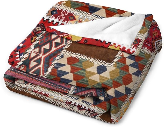 Southwest Aztec Throw Blanket, Native Bohemian Retro Patchwork Traditional Geometric Soft Flannel Blanket Warm Blankets for All Seasons, Bed Couch Sofa 30"x40"