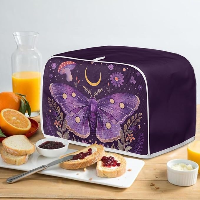 ZFRXIGN Butterfly Toaster Covers 4 Slice Wide Slot Dust Cover Case with Handle Bread Maker Cover Case Small Appliance Covers Toaster Bag Mushroom Moon Night Toaster Cover Purple