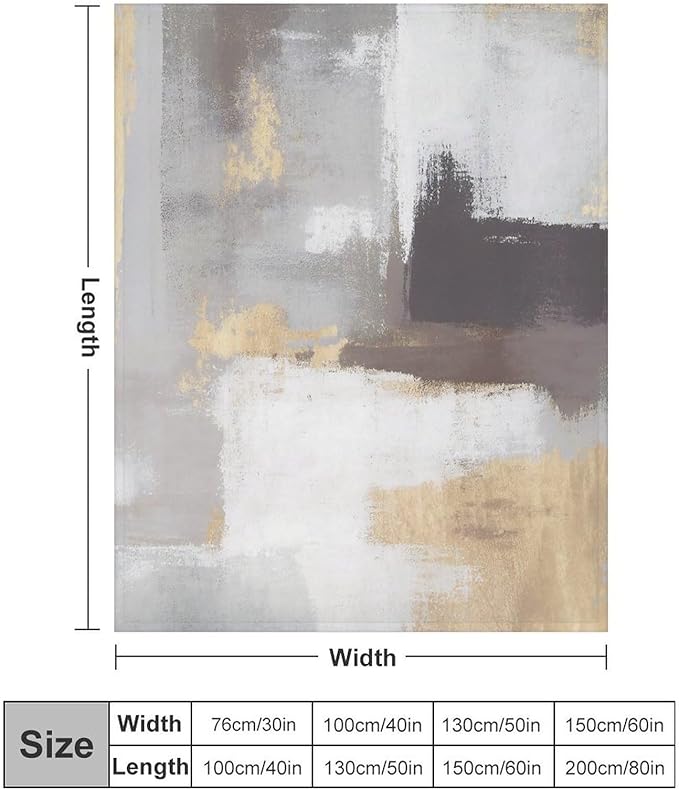 Fashion Gradient Blanket, Modern Abstract Baroque Grey Glod Painting Strokes Pattern Soft Warm Cozy Plush Flannel Covers for Livingroom Bedroom Couch Chair Camping Travel Home Decor Tapestry 60x80in