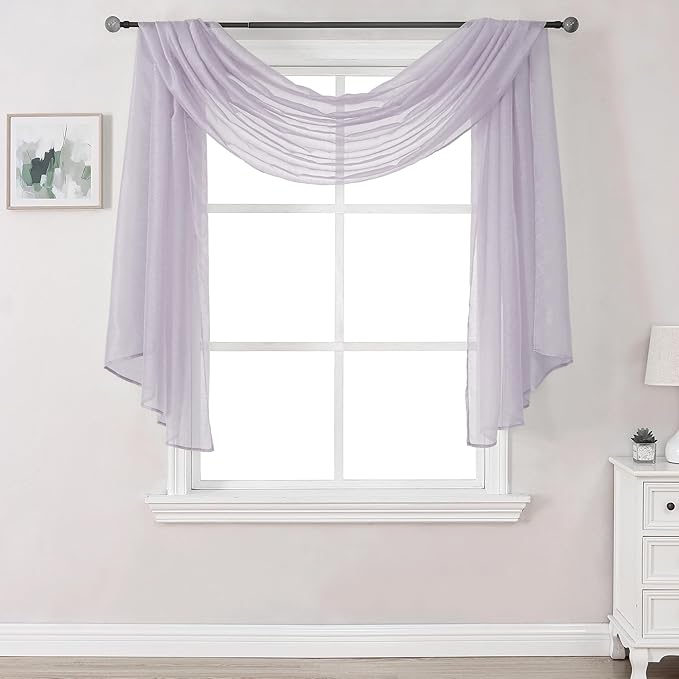 DONREN Lilac Semi Sheer Luxury Scarf for Window - add Beautiful Elegant Effect to Curtain Drapes (Lavender Purple,1 Panel 34 x 144 Inch Length)