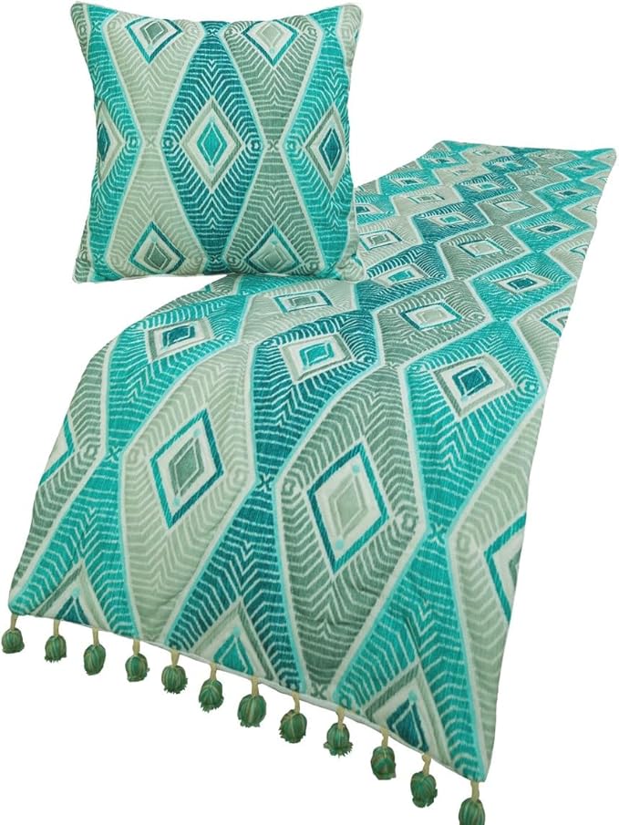 The HomeCentric King/Queen/Twin Blue, Ivory & Grey Decorative CA King 86"x18" Bed Runner with Pillow Cover, Quilted & Printed Bed Scarf on Cotton Fabric - Tallulah