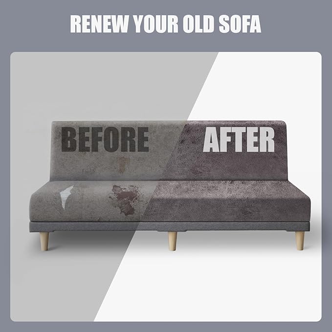 molasofa Leather Like Stretch Futon Slipcover Armless Futon Bed Sofa Cover Furniture Protector with Elastic Bottom, Soft and Washable Futon Cover for Sofa Bed Stay in Place（X Larger，Khaki）