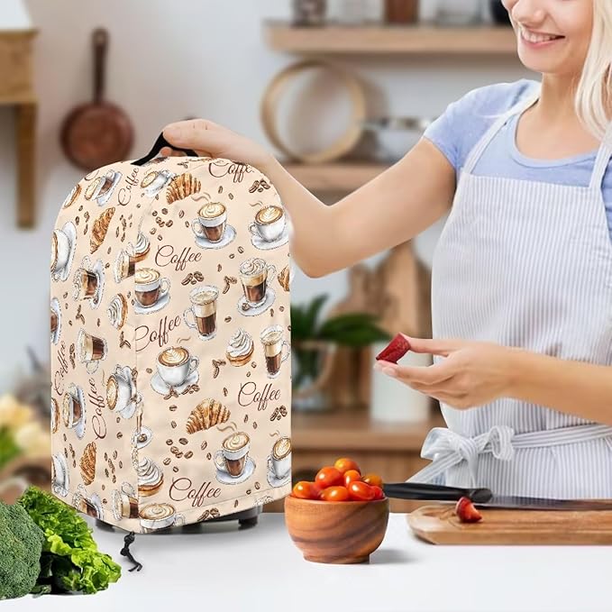 Warm Coffee Patterns Blender Cover Kitchen Appliance Cover Anti Fingerprint Dust-Proof Coffee Machine Cover Food Processor Cover Stand Mixer Cover with Top Handle