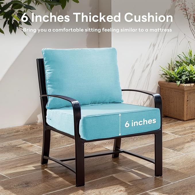 6" Thicker Outdoor Chair Cushion 2 Sets - 24" *24" *6" Waterproof Patio Furniture Cushions with Removable Cover, 28D High Density Sponge Filling Thicken Outdoor Patio Cushions - Turquoise