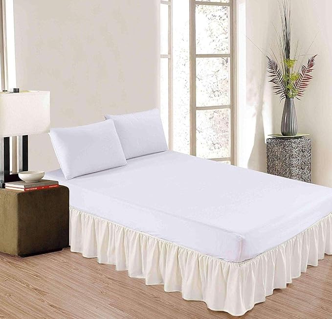 SlumberWell King Bed Skirt with Split Corners, Soft Microfiber, 14 Inch Drop, Ivory Solid, Elegant Ruffled Design