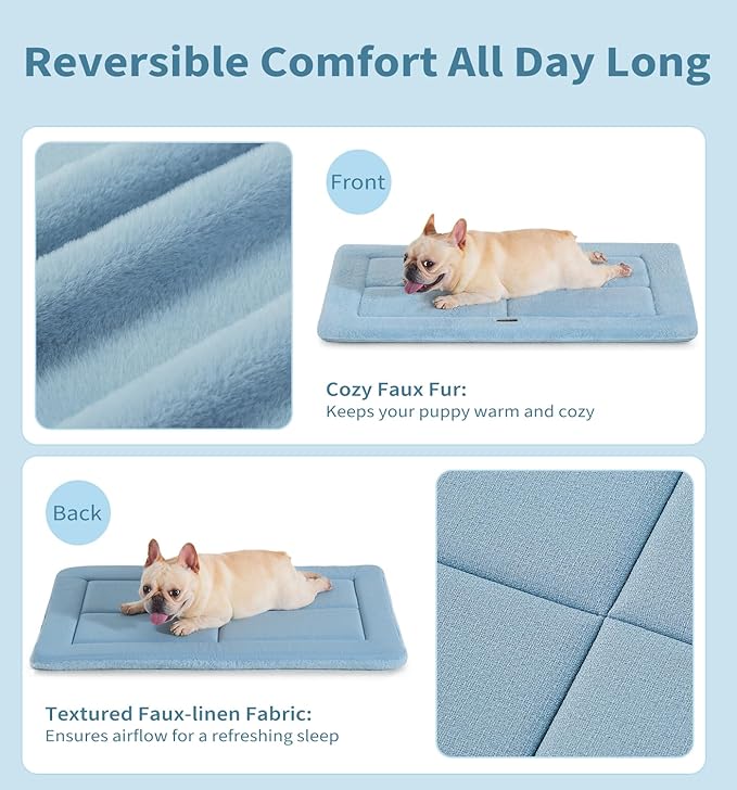 MADE 4 PETS Dog Crate Pad Bed for Large Dogs, Washable & Reversible, Anti-Slip Kennel Mat for Cozy Sleeping, Soft Fluffy Dog Bed for Indoor & Outdoor Use, 41"x29", Blue