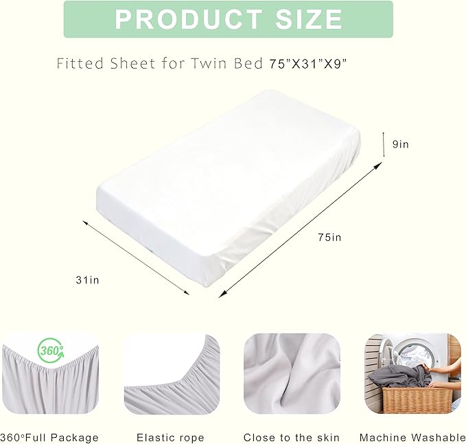 Fitted Sheets 31x75 Inches, 1 Pack Super Soft Microfiber Cot Size Sheet Set for Narrow Twin, Camp Bunk, RV Bed, Army Cot & Trifold Mattress, Breathable Bottom Bed Cover, White