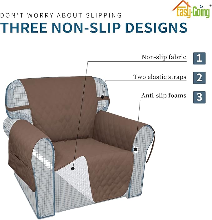 Easy-Going Sofa Slipcover Waterproof Sofa Cover Couch Cover for 4 Cushion Couch with Elastic Straps Washable Non-Slip Furniture Protector Cover for Pets, Dogs, Cat (XX-Large, Brown)