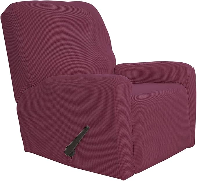 Easy-Going Recliner Stretch Sofa Slipcover Sofa Cover 4-Pieces Furniture Protector Couch Soft with Elastic Bottom Polyester Spandex Jacquard Fabric Small Checks(Recliner, ASH Rose) Large