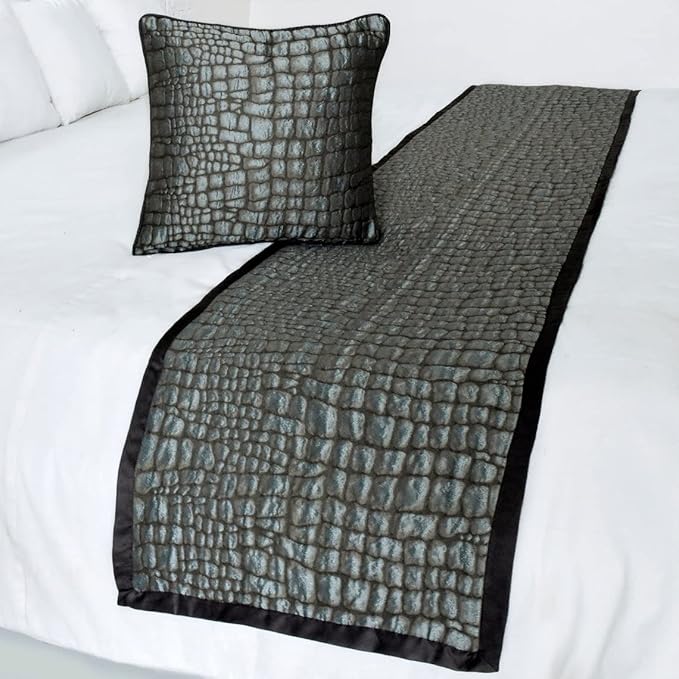 The HomeCentric King/Queen/Twin Blue & Grey Designer Full 68"x18" Bed Runner with Pillow Cover, Animal Mystery Bed Scarf on Silk Fabric - Animal Mystery