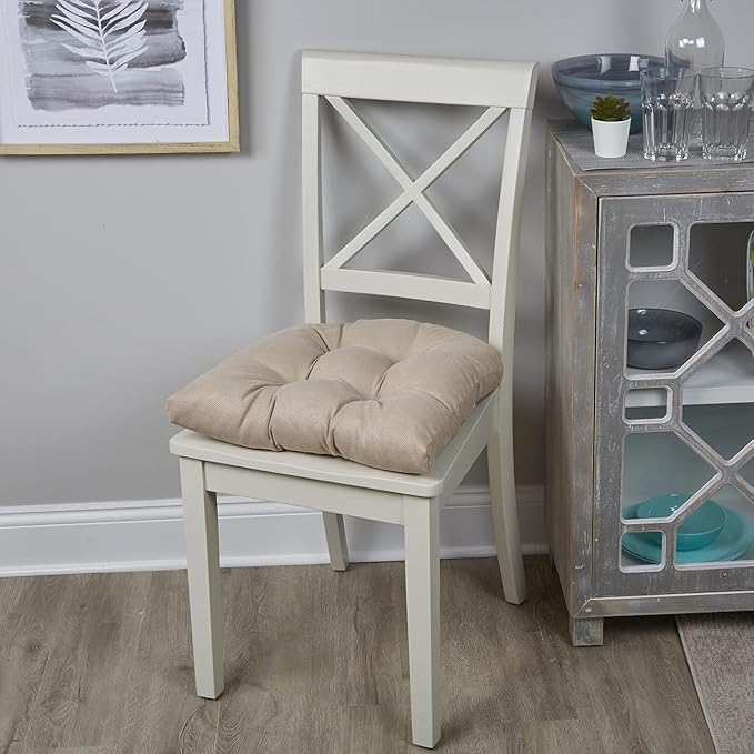 Klear Vu Gripper Overstuffed Universal Non-Slip Dining Chair Cushions for Kitchen Decor or Office Use, U-Shaped Skid-Proof Seat Pad, 17x17 Inches, 2 Count (Pack of 1), Linear Stone Tan