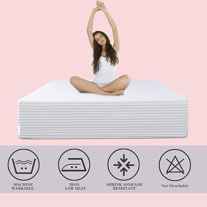 Queen Bed Skirt-Box Spring Cover with 18 Inch Tailored Drop,Wrinkle and Fade Resistant Hotel Wrap Around Bed Skirts,Bed Frame Cover (Horizontal Stripe White, Queen-18 Drop)