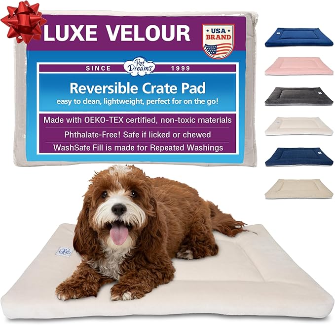 Pet Dreams Dog Crate Pad - Washable Kennel Mat, Crate Pads for Dog Cages, Non-Toxic, Flat Indoor Cat Bed, Fits iCrate 18, 24, 30, 36, 42, 48 Inches (Ivory, Large, 36")