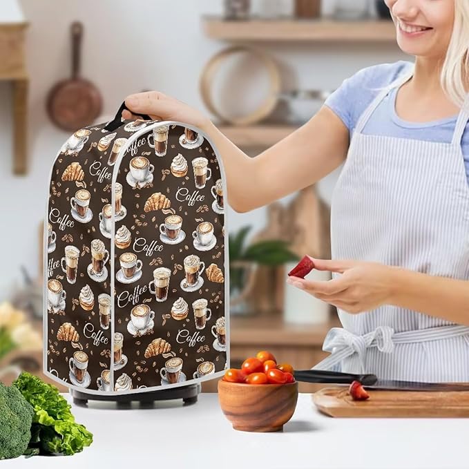 Coffee Bread Print Blender Dust Cover for Stand Mixer or Coffee Maker Appliance Anti Fingerprint Polyester Dust Proof Stain Resistant Blender Cover for Home Kitchen