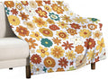 Vintage Hippie Floral Blanket, 70s Boho Abstract Yellow Orange Flowers Funny Print Throw Blanket for Holiday Theme Home Decor Bedding Couch 40"x50"