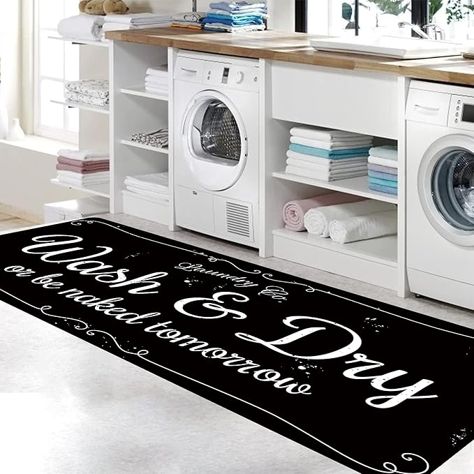 Laundry Room Rug Non Slip Floor mats Farmhouse Large Laundry Rugs for Laundry Runner Room Mat Washer and Dryer Carpet Laundry Room Decor 20x47inch(Black)