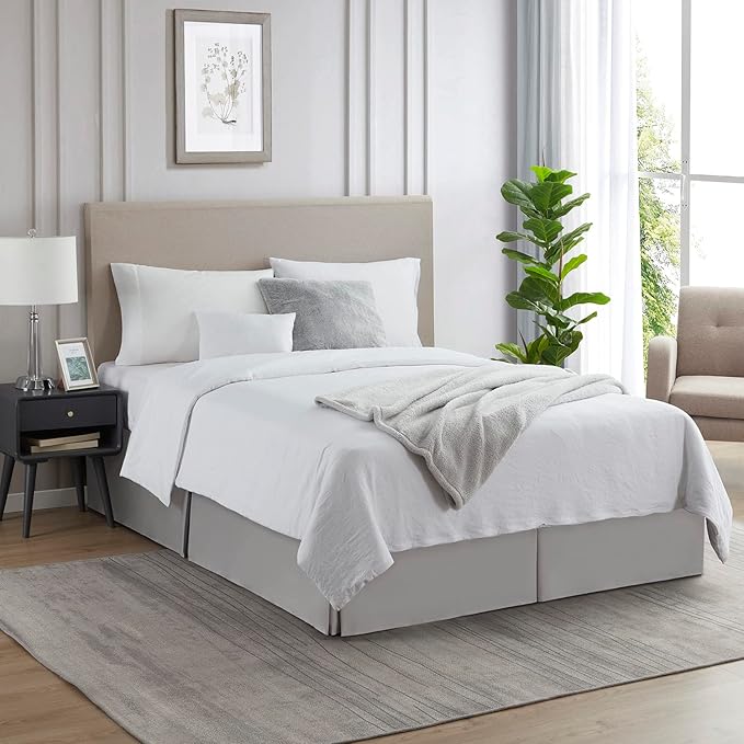 Nestl Silver Twin Bed Skirt - Twin Size Bed Skirt 14 Inch Drop - Brushed Microfiber Bed Skirts - Hotel Quality Pleated Bed Skirt - Shrinkage & Fade Resistant