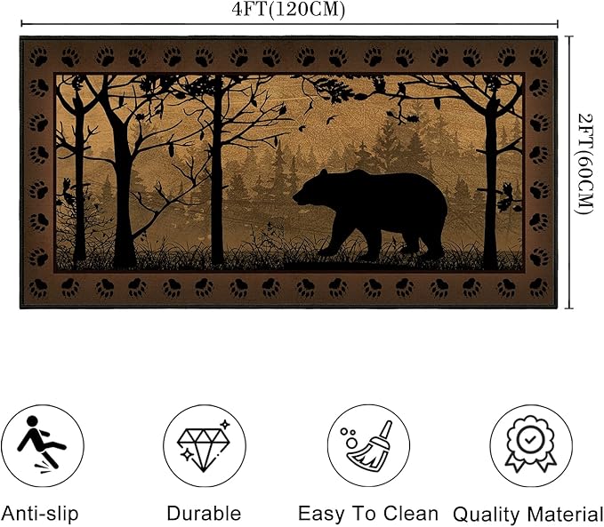 Vintage Runner Rug 2x4 Rugs for Entryway,Bear Country Cabin Wildlife Kitchen Rug Washable Indoor Door Mat Non Slip Accent Throw Rugs Rustic Area Carpet Runners for Hallway,Bedroom,Laundry Floor Carpet