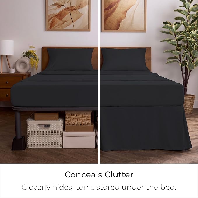 Mellanni Bed Skirt Queen Size - Bed Skirting - 15-Inch Tailored Drop Pleated Dust Ruffle - Hotel Luxury Bedding - Wrinkle, Fade, Stain Resistant - 1 Bedskirt (Queen, Black)