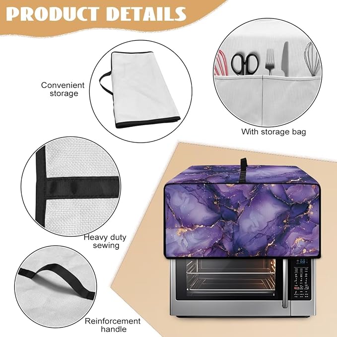 Convection Oven Dust Cover with Pockets, Easy to Clean, Electric Appliance Protector Smart Microwave Oven Cover for Countertop, S, 14.5 x 18.5 x 9 Inches, Violet Gold Marble