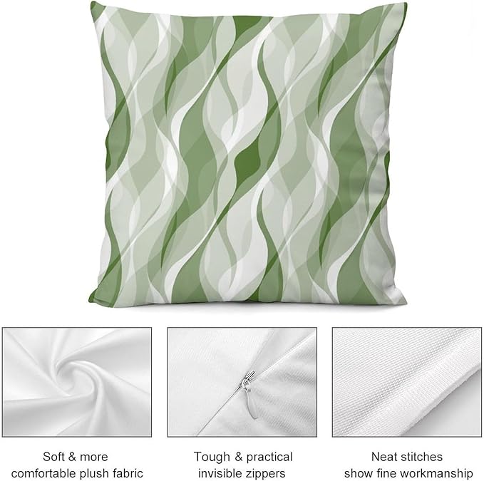 Green Throw Pillow Covers Modern Abstract Ombre Green Striped Decorations for Bedroom Living Room Farmhouse Sofa Pillows Bed Couch 16x16 Inch
