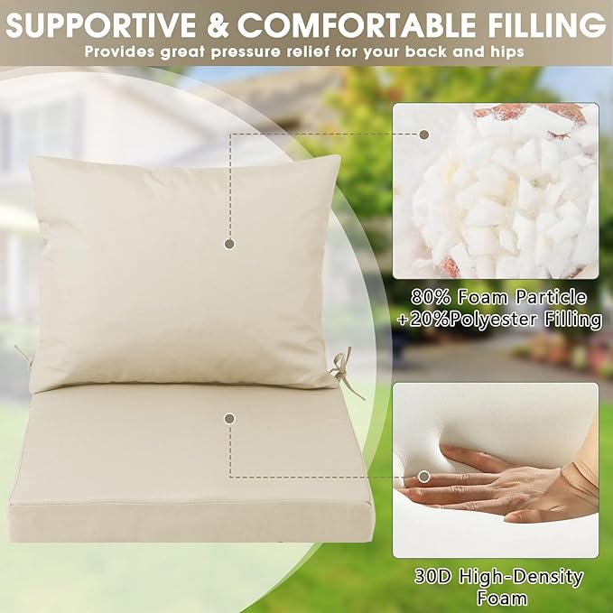 Outdoor Seat Cushion Set 22 x 22 In, Water-Resistant & Fade-Resistan, Patio Furniture Cushions with Removable Cover Deep Seat & Back Cushion with Handle and Adjustable Straps for Chair Sofa,4PC