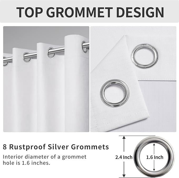 Easy-Going Linen Look 100% Blackout Curtain 52x63 Inch Window Curtain Drapes for Bedroom, Living Room Thermal Insulated Room Darkening (Set of 2 Panels, White)