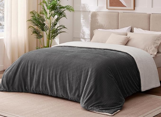 Sherpa Blanket Throw - Soft Cozy Fleece, Warm for Winter, Reversible for Sofa, Grey, 50 x 60 Inches