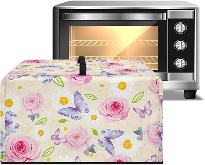 Microwave Universal Oven Dust Cover, Butterfly Rose Foldable Dust Cover for Microwave Oven 11"H x 14.5"W x 18.3"L Heat-Resistant Dusts Covers Fits for Most Microwaves Ovens