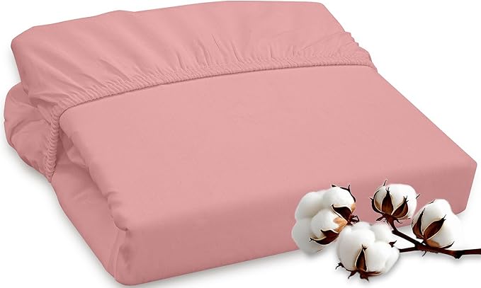 ROYALE LINENS 300 Thread Count 100% Long Staple Combed Cotton Fitted Sheet King - Super Soft Deep Pocket Bottom Sheet - Fitted Sheets Only - Elastic Sheets (King, Pink)