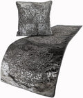 The HomeCentric Decorative Designer Handmade Bed Runner With 2 Throw Pillow Covers - 90 x 18 Inch Damask King Size Scarf in Foil Velvet and Embroidery Linen - Foil Damask