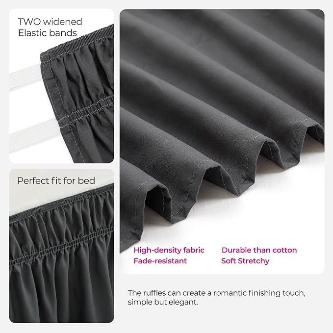 RIMELA Dorm Bed Skirt Twin XL 32 Inch Drop, Easy to Install Extra Long Wrap Around Elastic Dust Ruffle, Dark Grey Bedskirt Solid Silky Fabric Machine Washable (Twin XL 80“L x 39”W & Twin 75“L x 39”W)