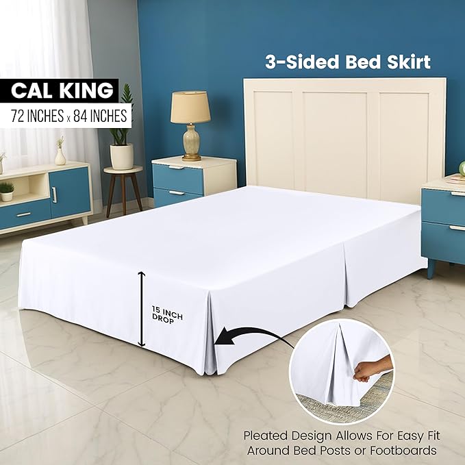 Utopia Bedding California King Bed Skirt - Soft Quadruple Pleated Ruffle - Easy Fit with 16 Inch Tailored Drop - Hotel Quality, Shrinkage and Fade Resistant (Cal King, White)