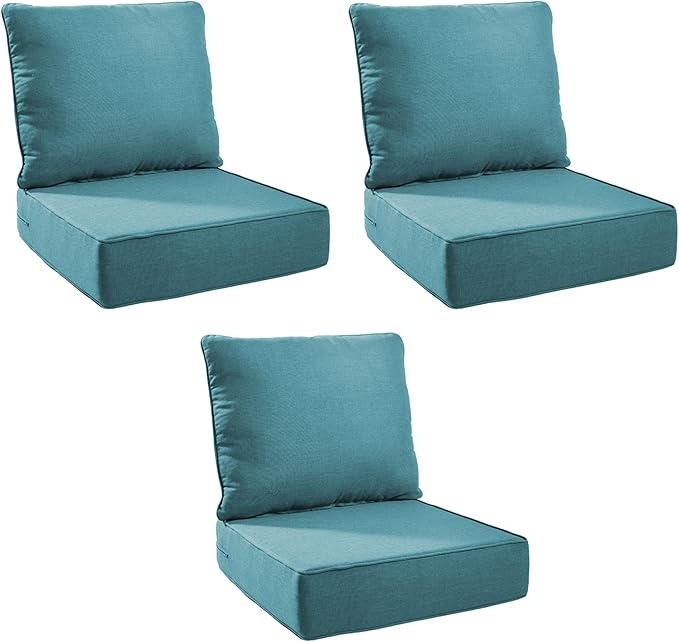 Outdoor Cushion Set for Furniture Patio Furniture, UV Resistant, Water Resistant - 6 Inch Thick Foam Garden Cushions– 24x24 Inch Patio Seat Covers for Chair/Sofa/Couch | Peacock Green | 3-Pack |