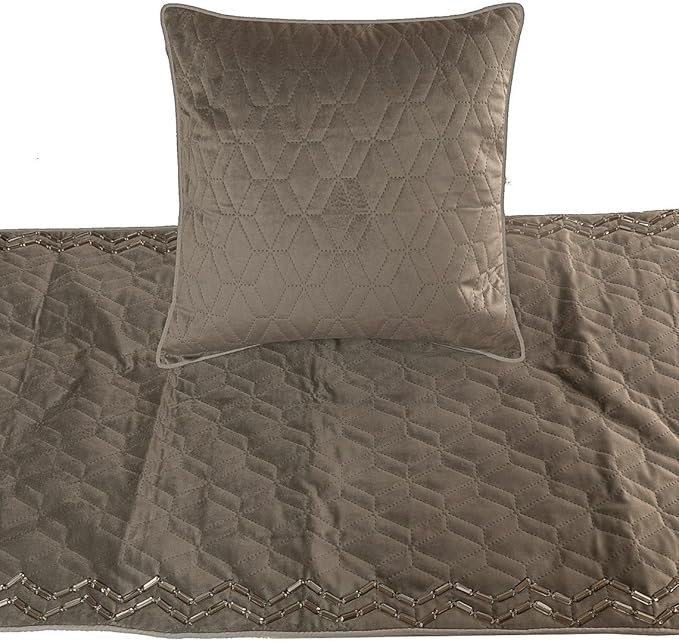 The HomeCentric King Queen Twin Gray Handmade Full 68"x18" Bed Runner with Pillow Cover, Quilted & Crystals Bed Scarf on Velvet Fabric - Grey Diamond Symphony