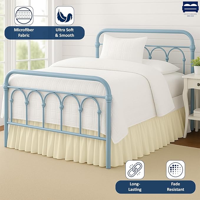 Ruffled Bed Skirt with Split Corners-Dust Ruffle - 24" Drop 100% Microfiber Soft,Sheen & Luxurious Look - Bed Skirts (Ivory -Queen)