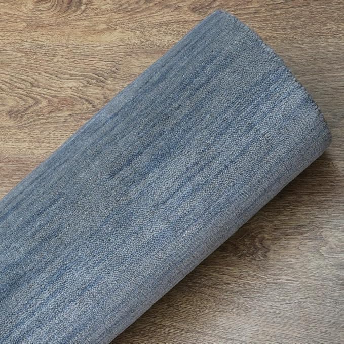 Rugsotic Carpets Hand Knotted Gabbeh Wool 3'x5' Area Rug Solid Light Blue L00111
