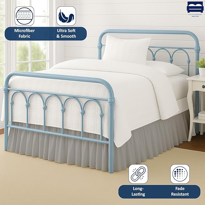 Cottingon Bed Skirt Twin 15" Drop with Split Corners, 100% Microfiber Soft and Stylish, Dust Ruffle with Platform, Light Grey