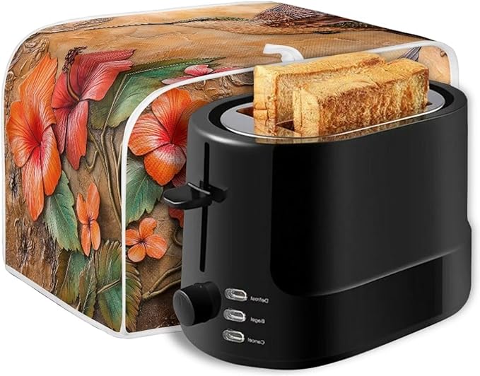 Hummingbird Printed Toaster Cover Hibiscus Printed Universal 2 Slice Oven Cover Appliance Cover Toaster, Dustproof Protector Broiler Organizer Bag, Floral Printed Small Kitchen Appliance