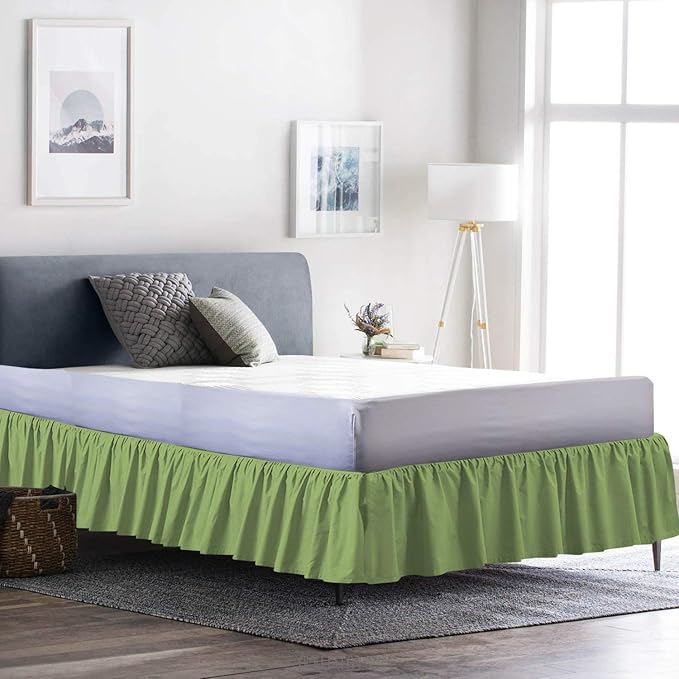 Bed Skirt - Ruffled Bed Skirt (Full XL, Sage) 12 Inch Drop Dust Ruffle with Platform, 100% Cotton 800 Thread Count Fabric - Dust Ruffle Bedskirt for Easy Fitting and Easy Care