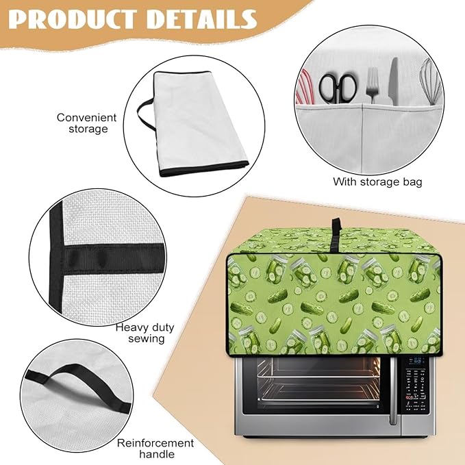 Toaster Oven Dust Cover with Storage Pockets, Dust-Proof Kitchen Appliance Protector for Small Appliances Convection Ovens, S, 14.5 x 18.5 x 9 Inches, Cucumber Print Green