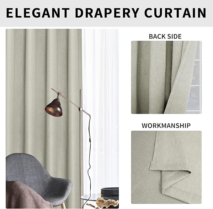 Easy-Going Linen Look Blackout Curtain Grommet Window Curtain Drapes for Bedroom, Living Room Thermal Insulated Room Darkening (2 Panels, 42x84 inch, Beige)