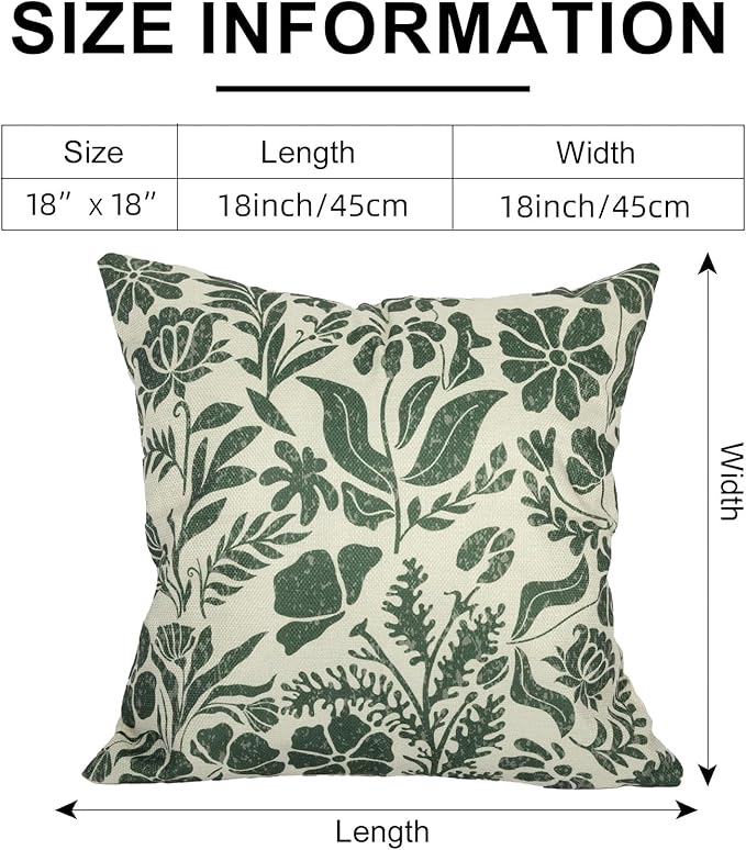 Matisse Flowers Plants Botanical Pillow Cover 18x18 Set of 2, Boho Floral Decorative Linen Pillow Cushion Case,Farmhouse Home Decor for Outdoor Couch Bedroom Car Green